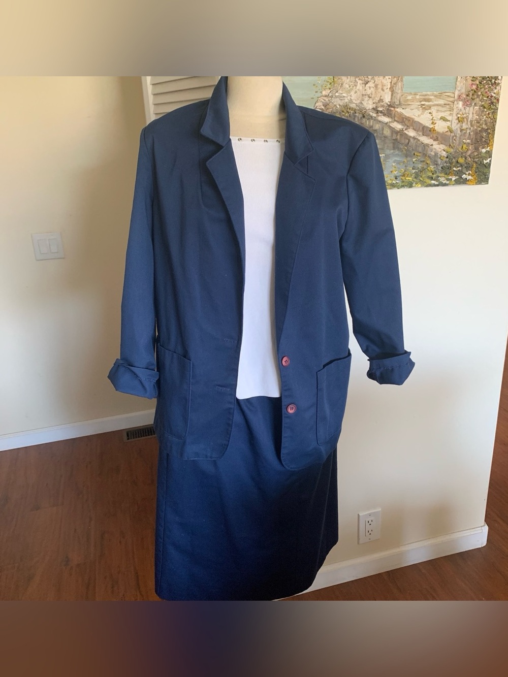 Navy Single-Button Women’s Blazer and matching skirt